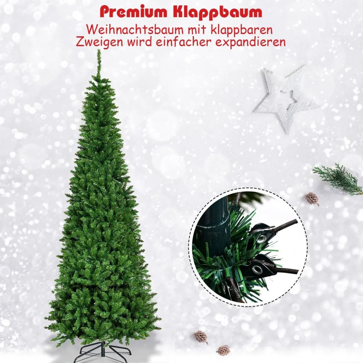 Künstlicher Weihnachtsbaum mit 708 Zweigen und 250 Bunten LED-Lichtern 200 cm