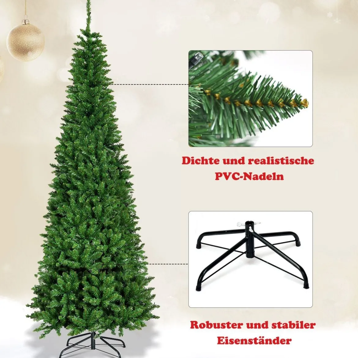 Künstlicher Weihnachtsbaum mit 708 Zweigen und 250 Bunten LED-Lichtern 200 cm
