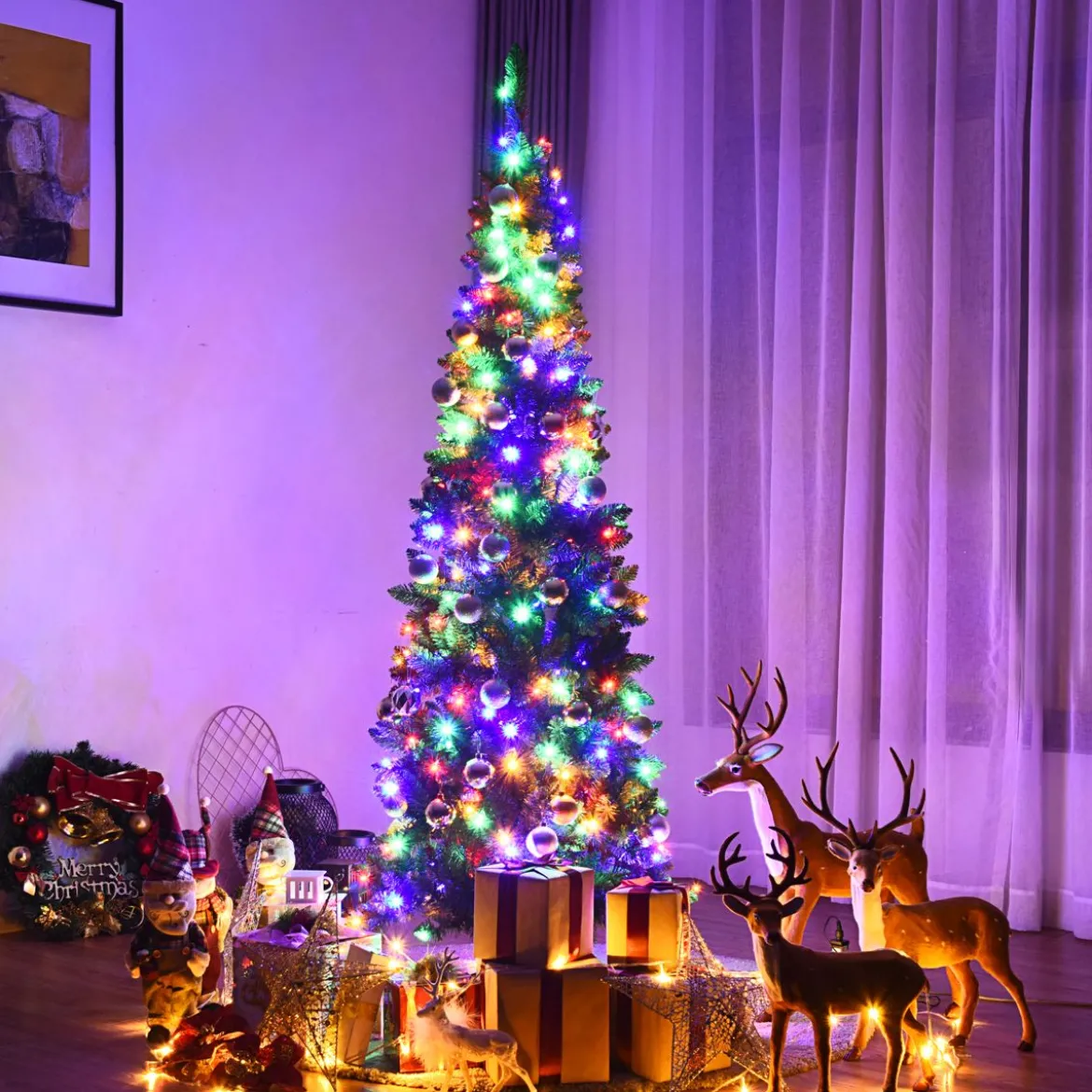 Künstlicher Weihnachtsbaum mit 708 Zweigen und 250 Bunten LED-Lichtern 200 cm