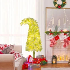 Künstlicher Weihnachtsbaum mit Beleuchtung und Schnee 150 cm Tannenbaum mit biegbarer Spitze