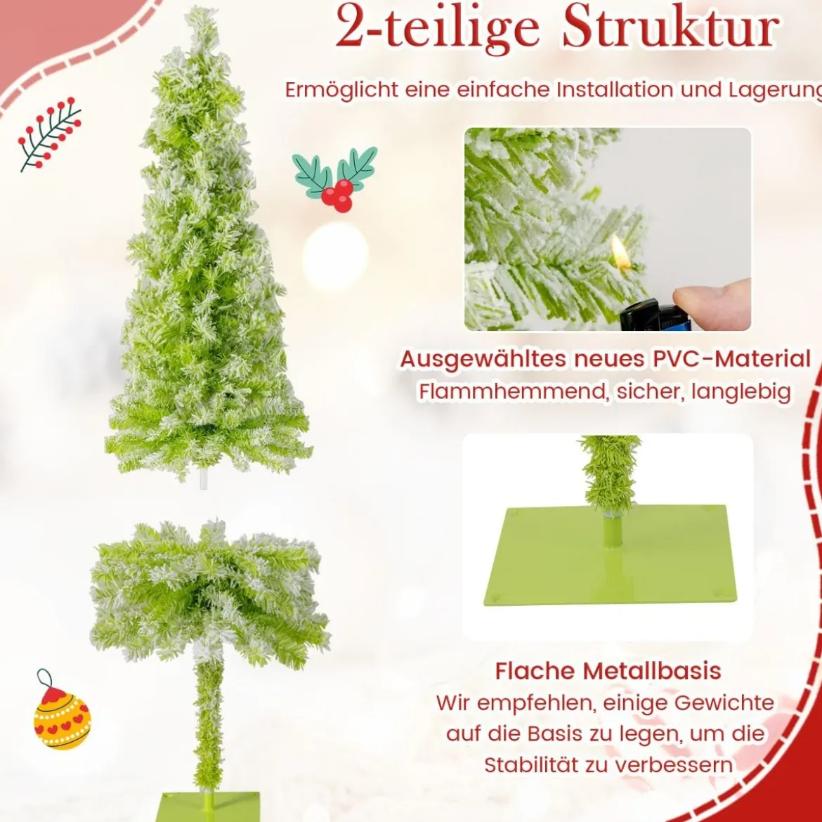 Künstlicher Weihnachtsbaum mit Beleuchtung und Schnee 150 cm Tannenbaum mit biegbarer Spitze