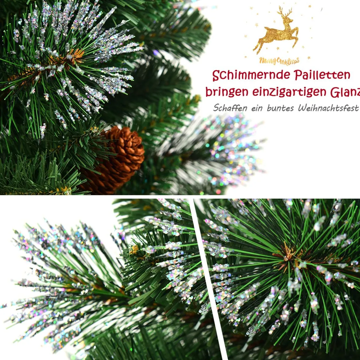 Künstlicher Weihnachtsbaum mit Kiefernzapfen & Roten Beeren 120 cm