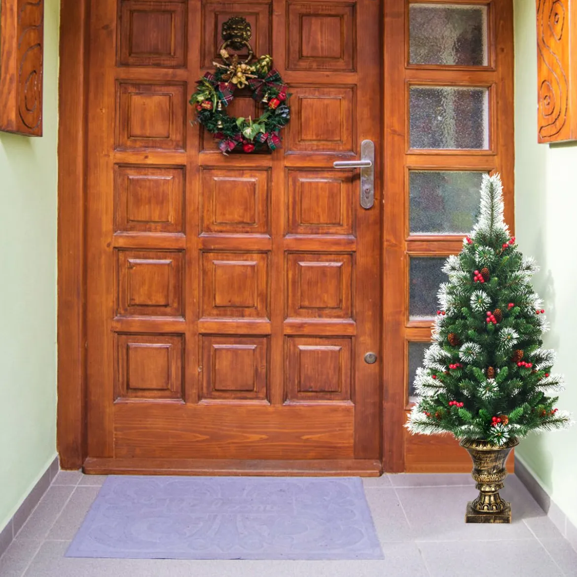 Künstlicher Weihnachtsbaum mit Kiefernzapfen & Roten Beeren 120 cm