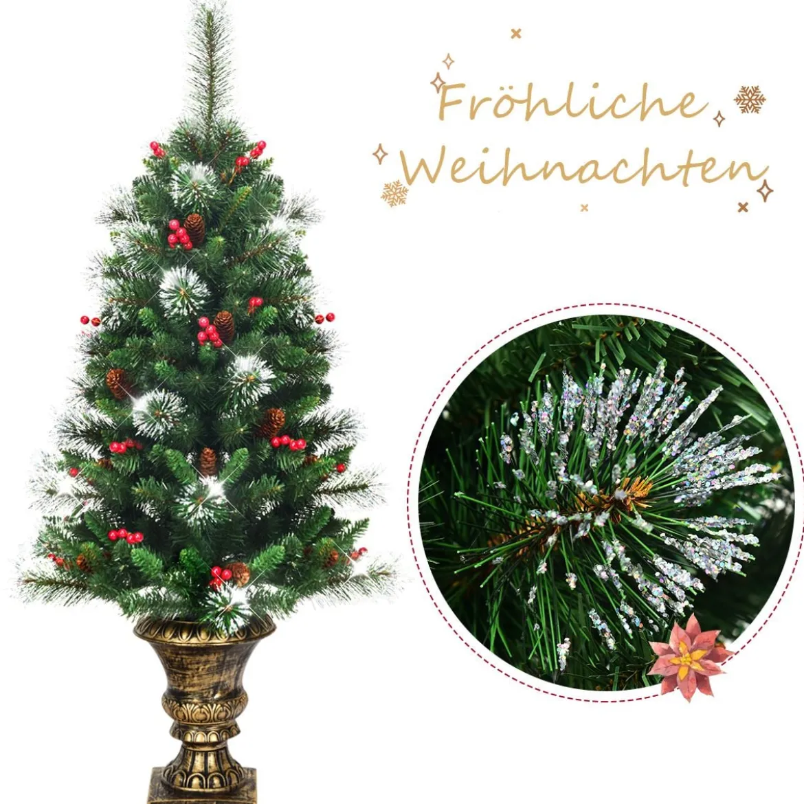 Künstlicher Weihnachtsbaum mit Kiefernzapfen & Roten Beeren 120 cm