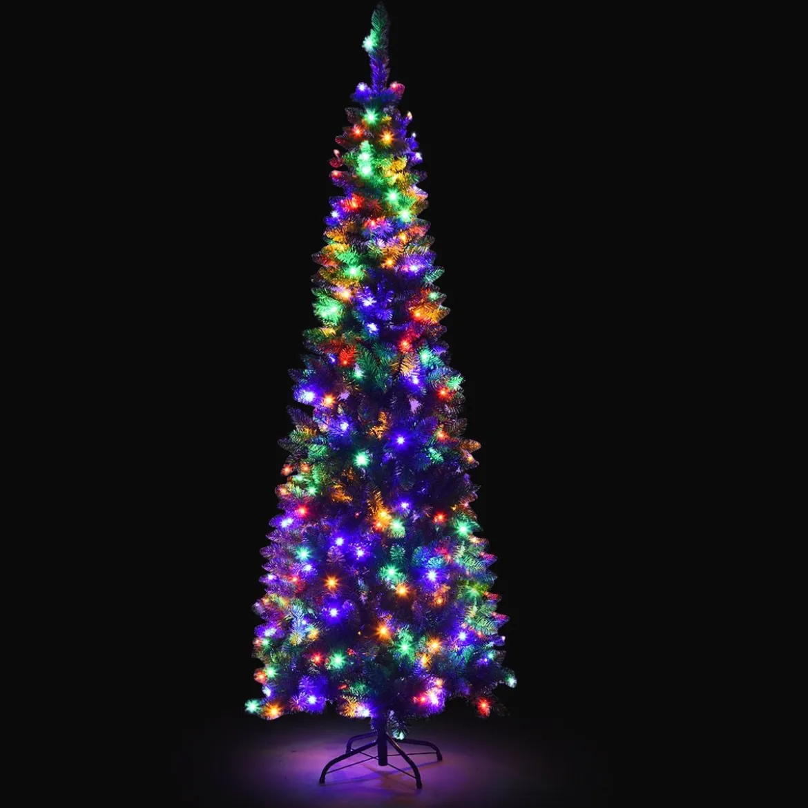 Künstlicher Weihnachtsbaum mit 1085 Zweigen und 350 Bunten LED-Lichtern 225 cm