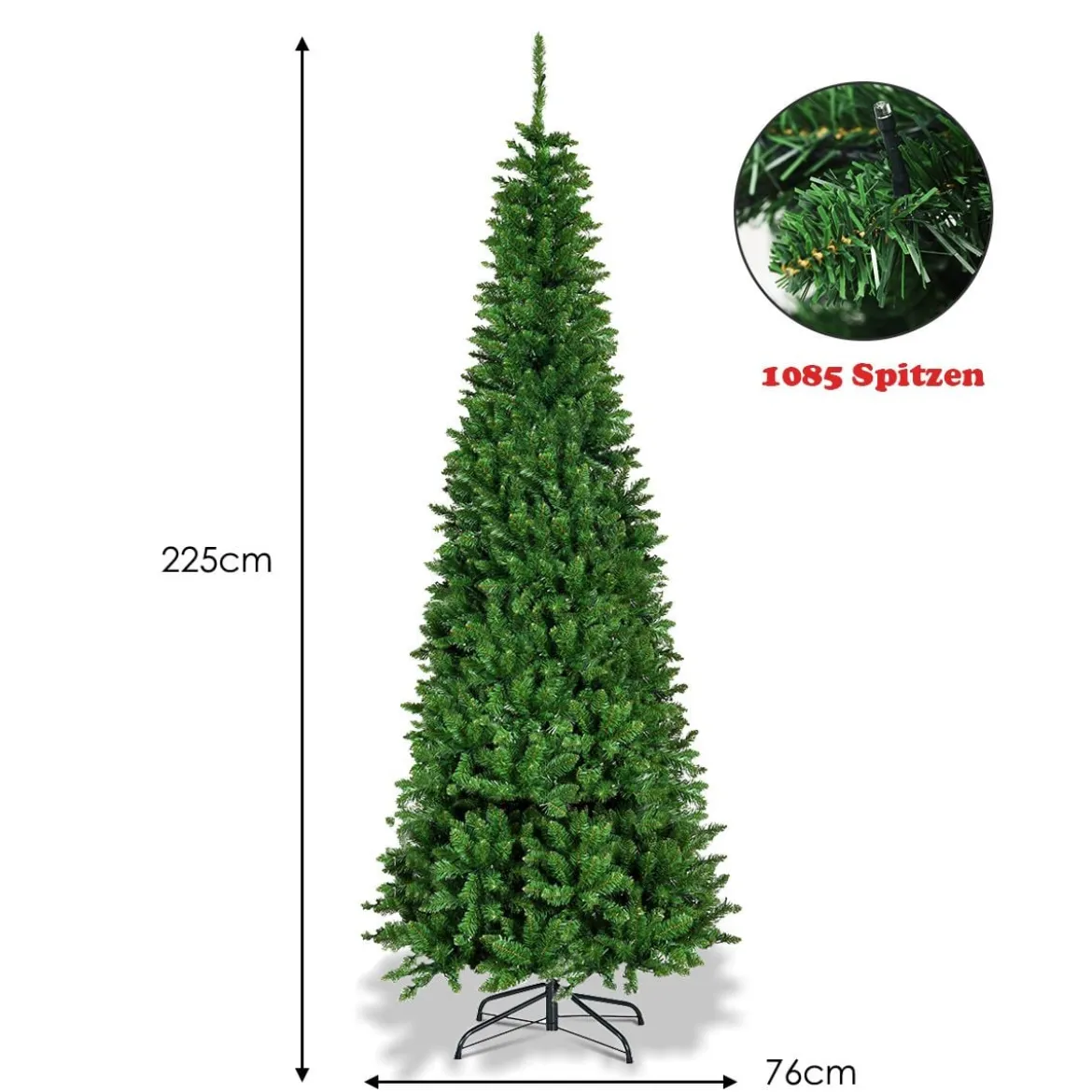 Künstlicher Weihnachtsbaum mit 1085 Zweigen und 350 Bunten LED-Lichtern 225 cm