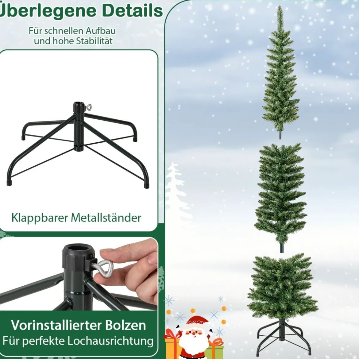 Künstlicher Weihnachtsbaum mit LED-Lichtern Schlanker Christbaum Beleuchteter Festbaum