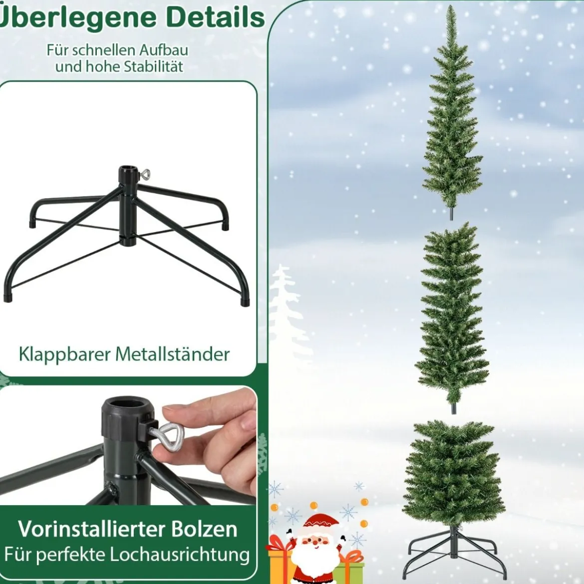 Künstlicher Weihnachtsbaum mit LED-Lichtern Schlanker Christbaum Beleuchteter Festbaum