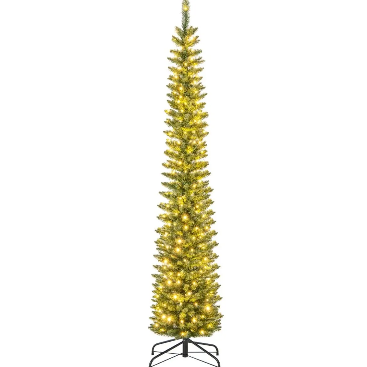 Künstlicher Weihnachtsbaum mit LED-Lichtern Schlanker Christbaum Beleuchteter Festbaum