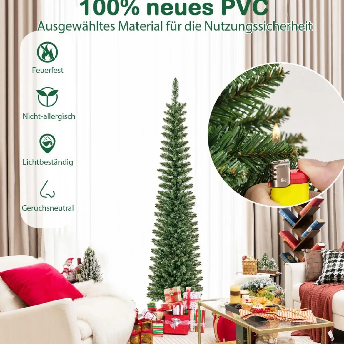 Künstlicher Weihnachtsbaum mit LED-Lichtern Schlanker Christbaum Beleuchteter Festbaum