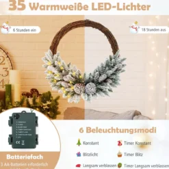 Künstlicher Weihnachtskranz mit Beleuchtung schneebedeckter Weihnachtskranz mit 35 LED-Lichtern
