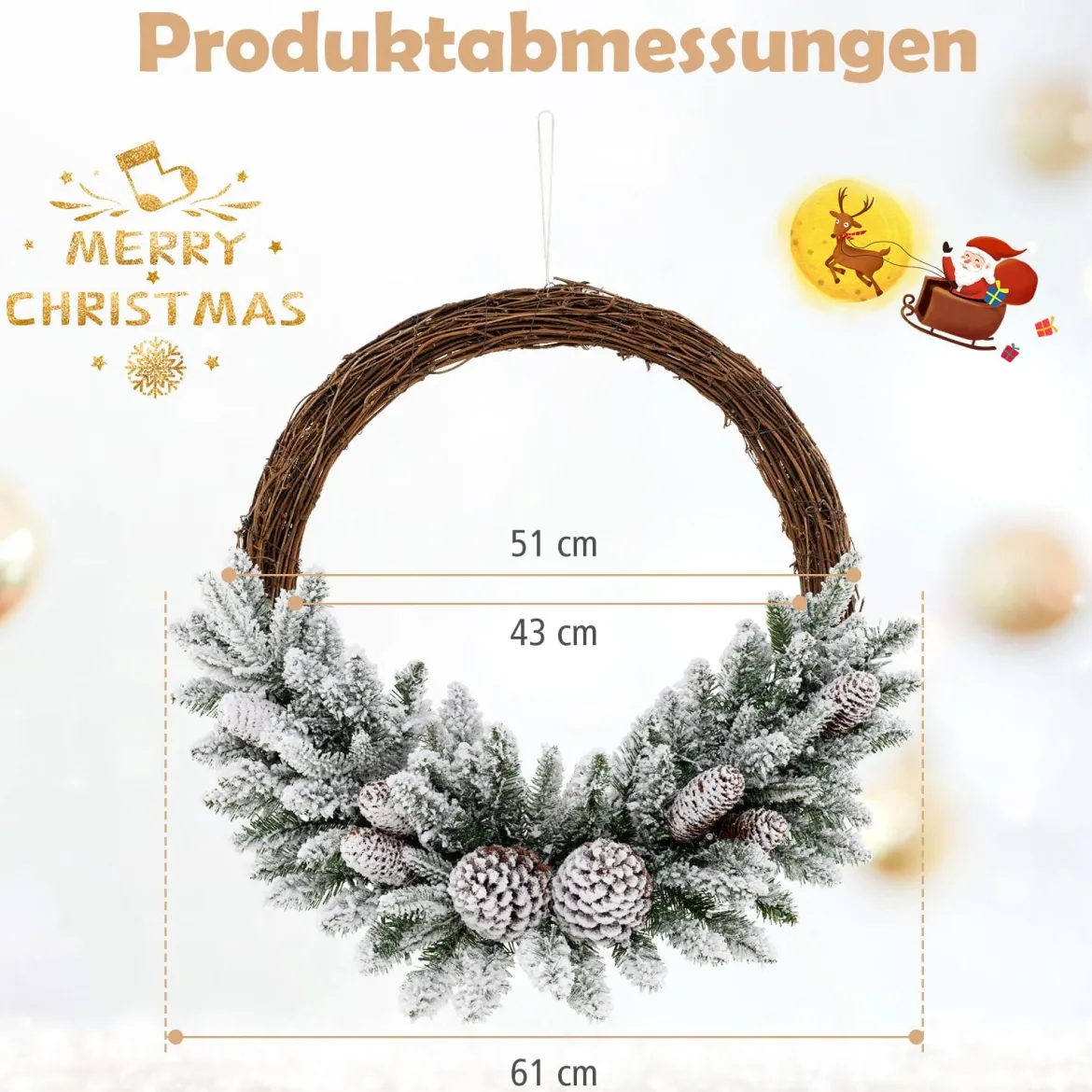 Künstlicher Weihnachtskranz mit Beleuchtung schneebedeckter Weihnachtskranz mit 35 LED-Lichtern