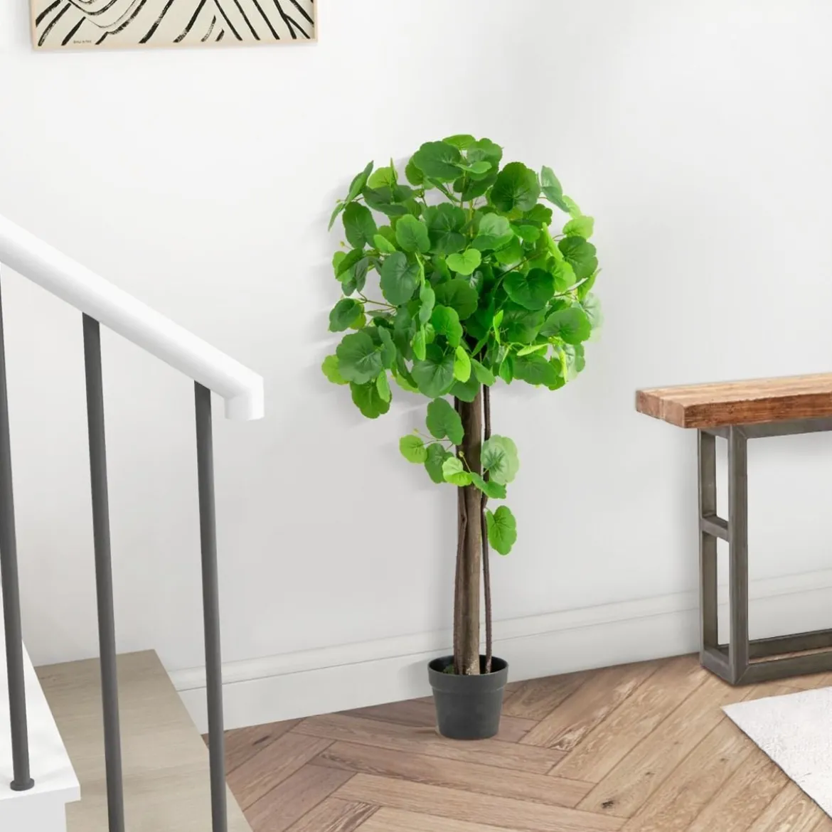 Künstlicher Zierapfelbaum im Topf mit Echtem Holzstamm & Verstellbaren Zweigen Kunstpflanze
