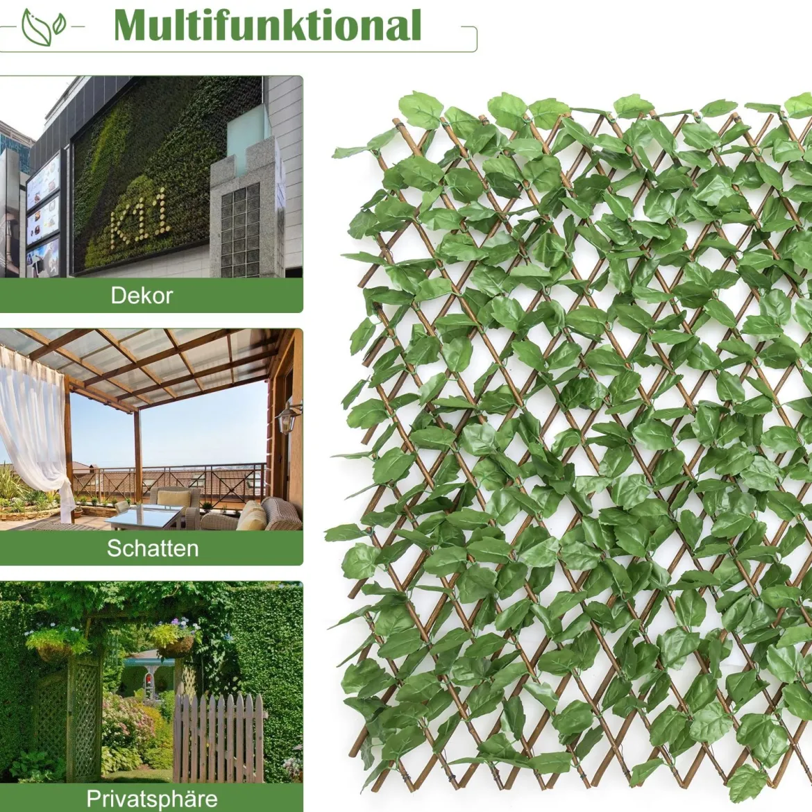 Künstliches Pflanzenwand Hecke Efeublättern Sichtschutz Dreiteiliges Set Heckenpflanze Windschutz für Garten Dekor 125 x 28 cm