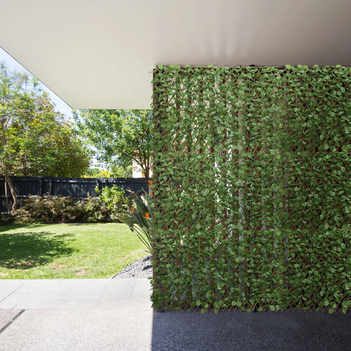 Künstliches Pflanzenwand Hecke Efeublättern Sichtschutz Dreiteiliges Set Heckenpflanze Windschutz für Garten Dekor 125 x 28 cm