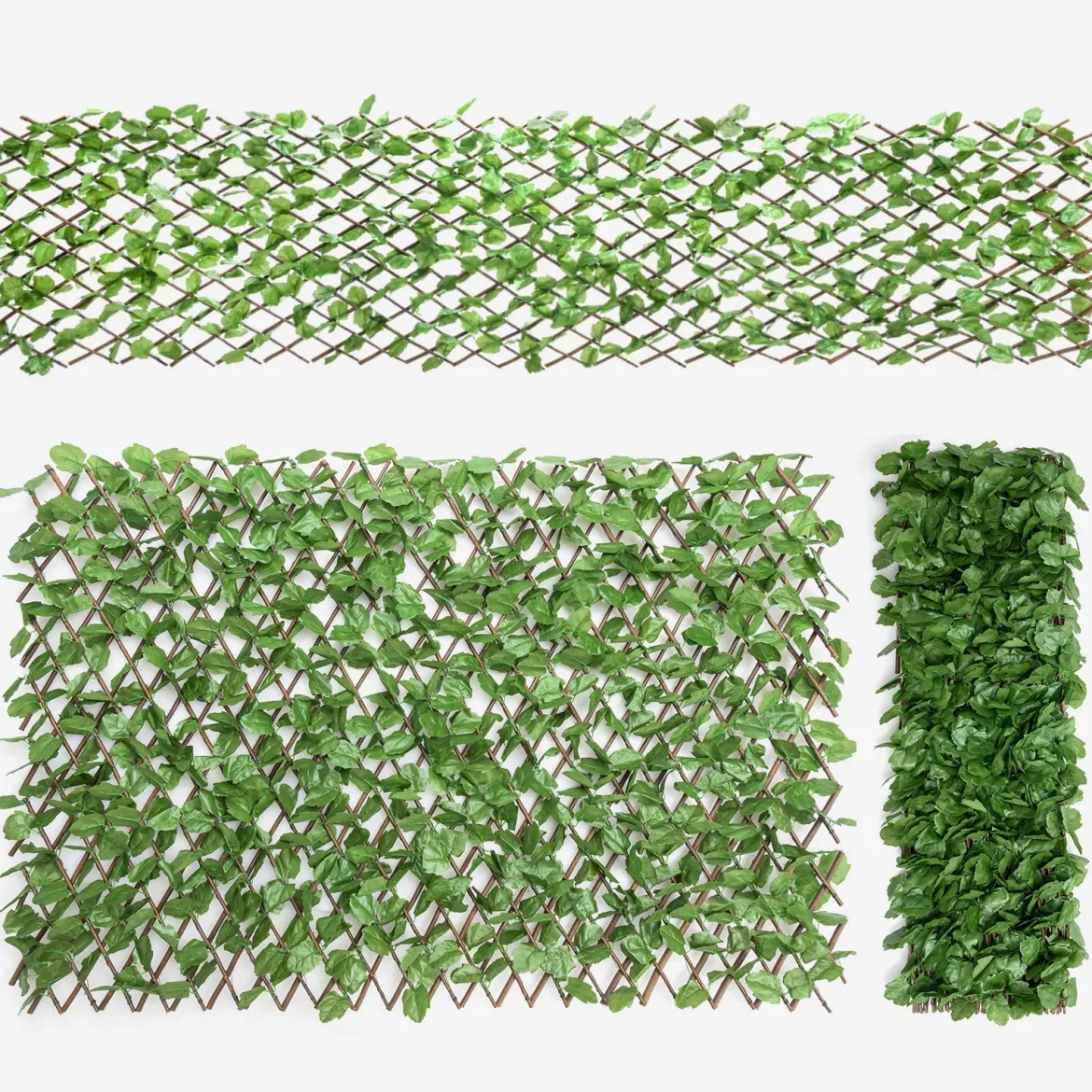 Künstliches Pflanzenwand Hecke Efeublättern Sichtschutz Dreiteiliges Set Heckenpflanze Windschutz für Garten Dekor 125 x 28 cm