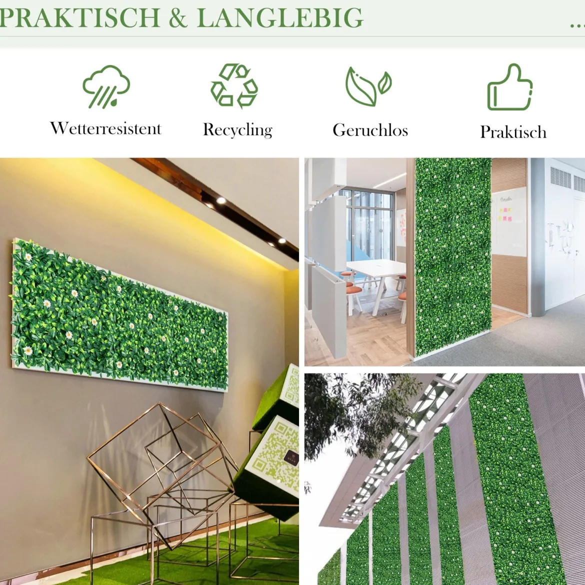Künstliches Pflanzenwand Hecke Efeublättern Sichtschutz Heckenpflanze Windschutz Grüne Hecke 50 x 50 cm