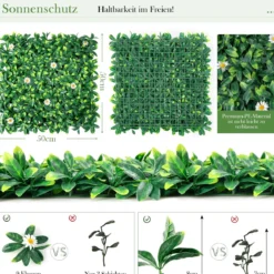 Künstliches Pflanzenwand Hecke Efeublättern Sichtschutz Heckenpflanze Windschutz Grüne Hecke 50 x 50 cm
