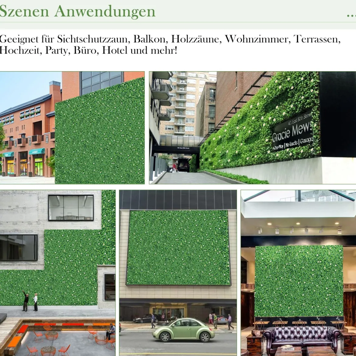 Künstliches Pflanzenwand Hecke Efeublättern Sichtschutz Heckenpflanze Windschutz Grüne Hecke 50 x 50 cm
