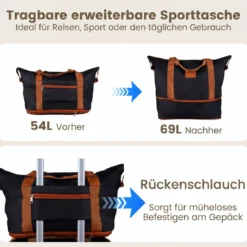 Koffer Set 5 Teilig Erweitbarer Hartschale Reisekoffer mit 1 Reisetasche & 1 Kulturbeutel Schwarz/Beige