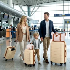 Koffer Set 5 Teilig Erweitbarer Hartschale Reisekoffer mit 1 Reisetasche & 1 Kulturbeutel Schwarz/Beige
