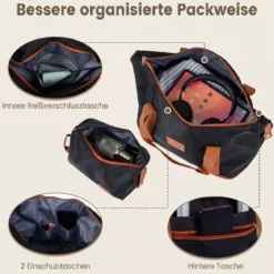 Koffer Set 5 Teilig Erweitbarer Hartschale Reisekoffer mit 1 Reisetasche & 1 Kulturbeutel Schwarz/Beige