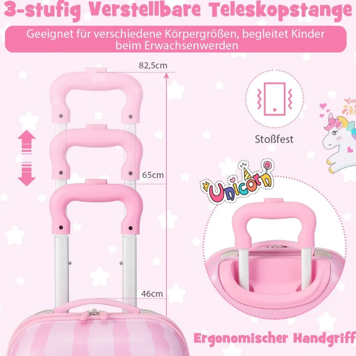 Kofferset 2 tlg Einhorn 16'' Kinderkoffer + 12'' Rucksack Rosa