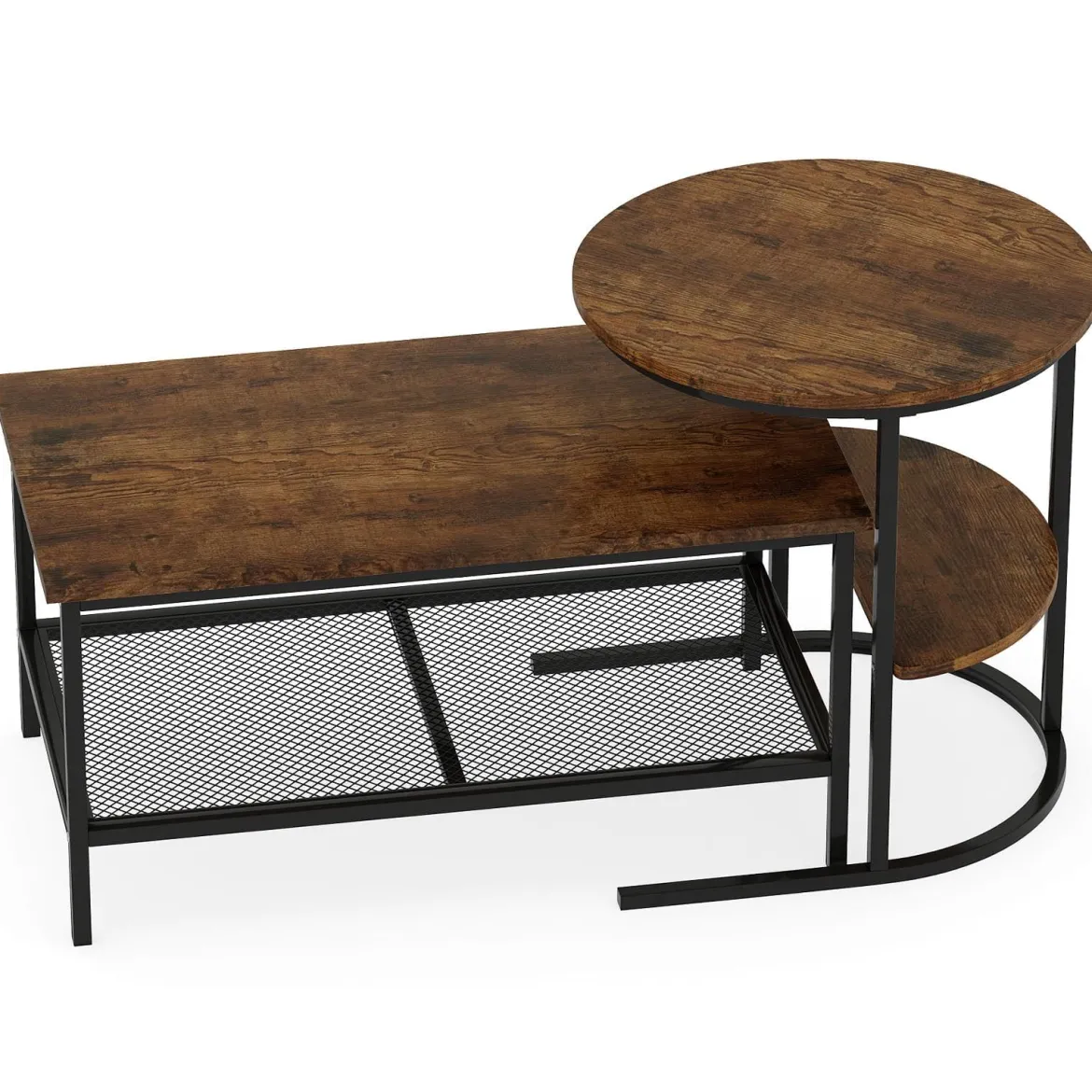 Kombinierbare Couchtische 2-teiliges Kaffeetisch-Set mit Kunstmarmorplatte Braun