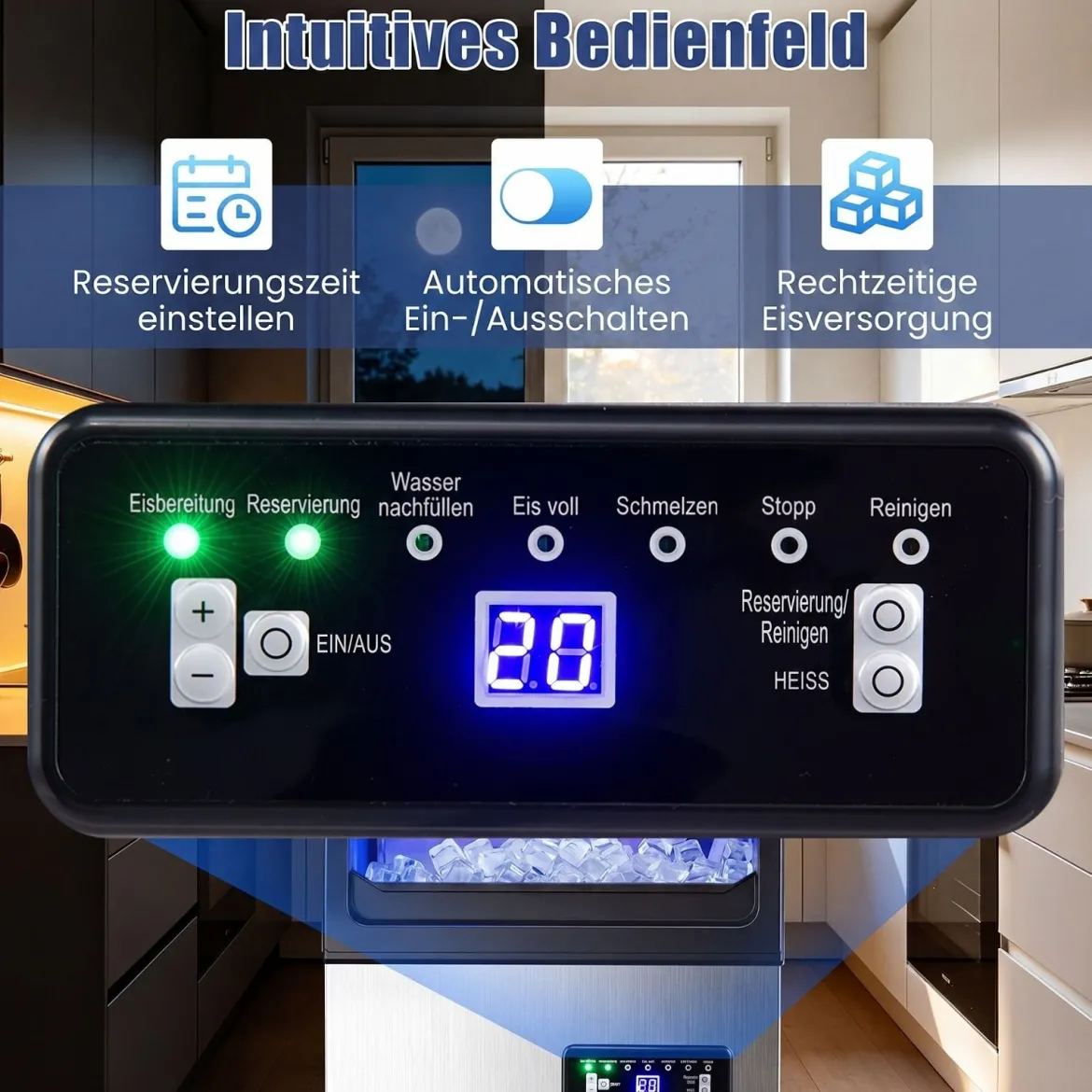 Kommerzielle Eiswürfelmaschine Eiswürfelbereiter 50 kg/24 Std. mit 11 kg Eislagerkapazität