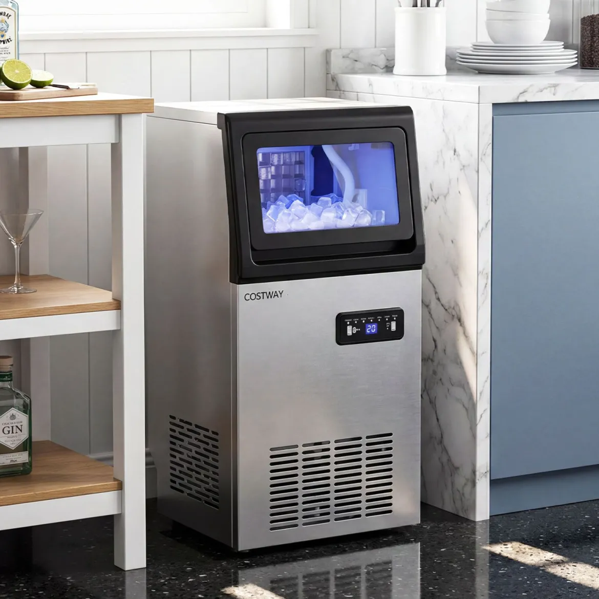 Kommerzielle Eiswürfelmaschine Eiswürfelbereiter 50 kg/24 Std. mit 11 kg Eislagerkapazität