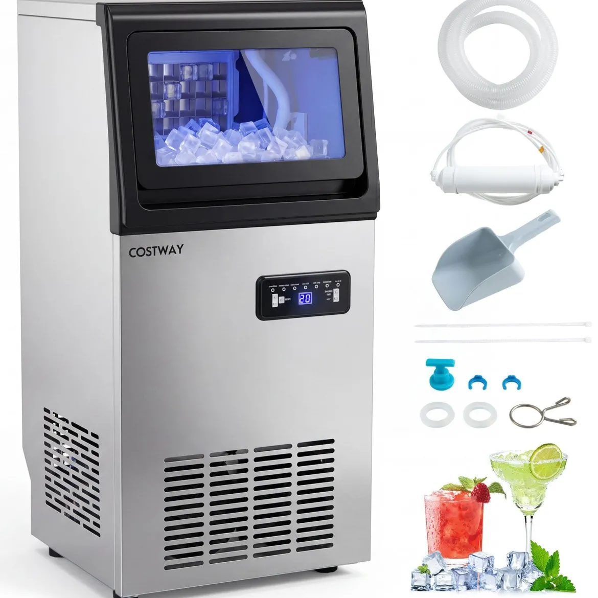 Kommerzielle Eiswürfelmaschine Eiswürfelbereiter 50 kg/24 Std. mit 11 kg Eislagerkapazität