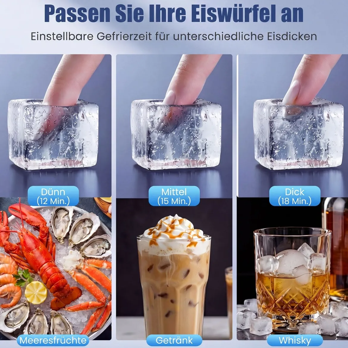 Kommerzielle Eiswürfelmaschine Eiswürfelbereiter 50 kg/24 Std. mit 11 kg Eislagerkapazität