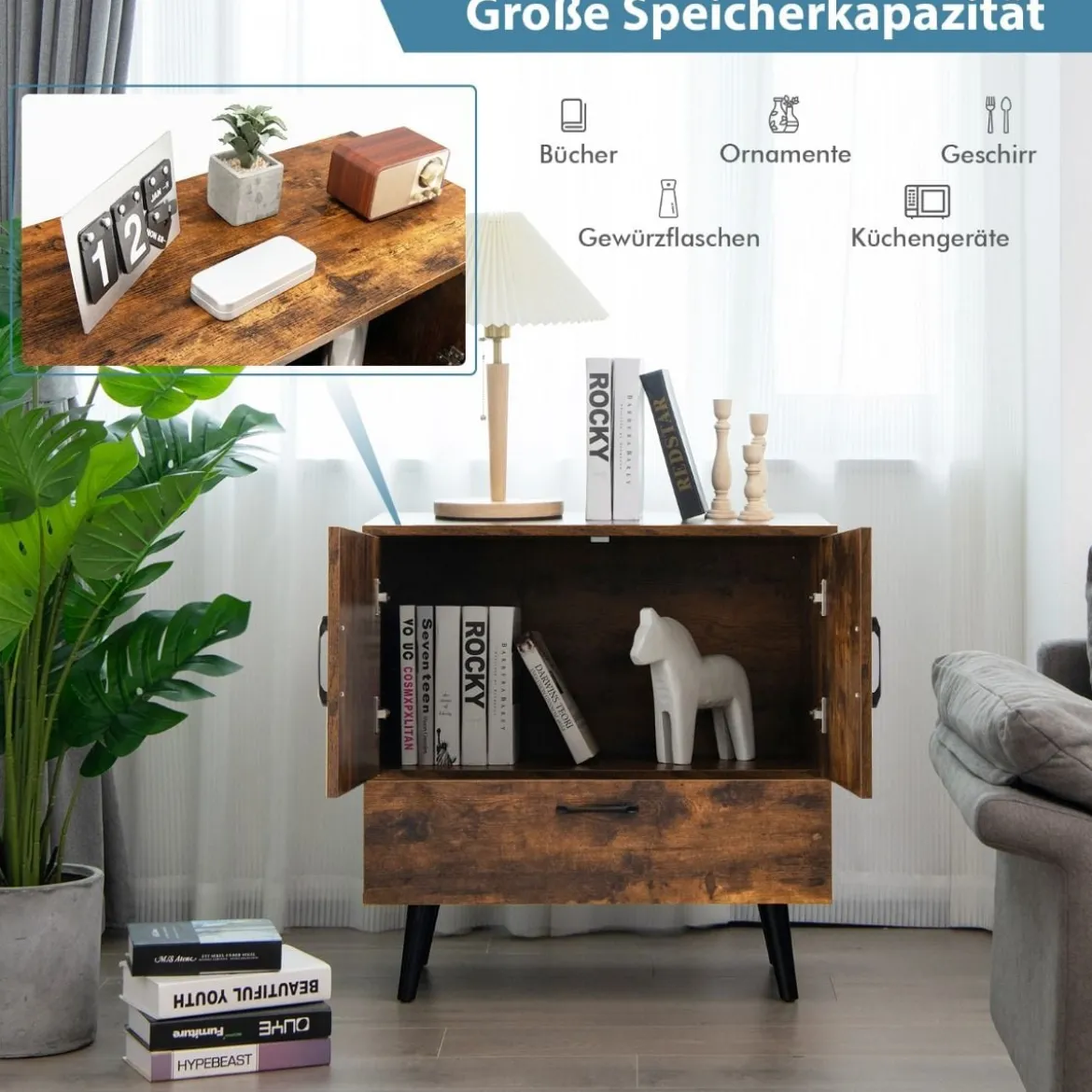 Kommode Bodenschrank mit 2 Türen & 1 Schublade Sideboard aus Holz 76 x 40 x 78 cm Braun
