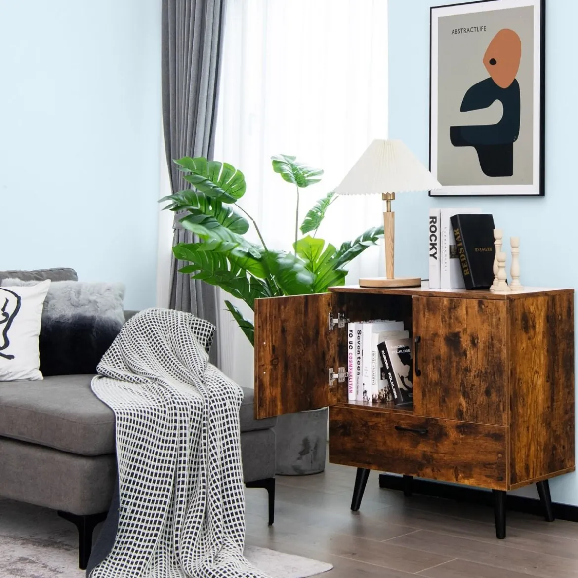 Kommode Bodenschrank mit 2 Türen & 1 Schublade Sideboard aus Holz 76 x 40 x 78 cm Braun