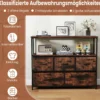 Kommode breiter Schrank mit 2 offenen Holzregalen 5 Schubladen & robustem Metallrahmen Rustikales Braun