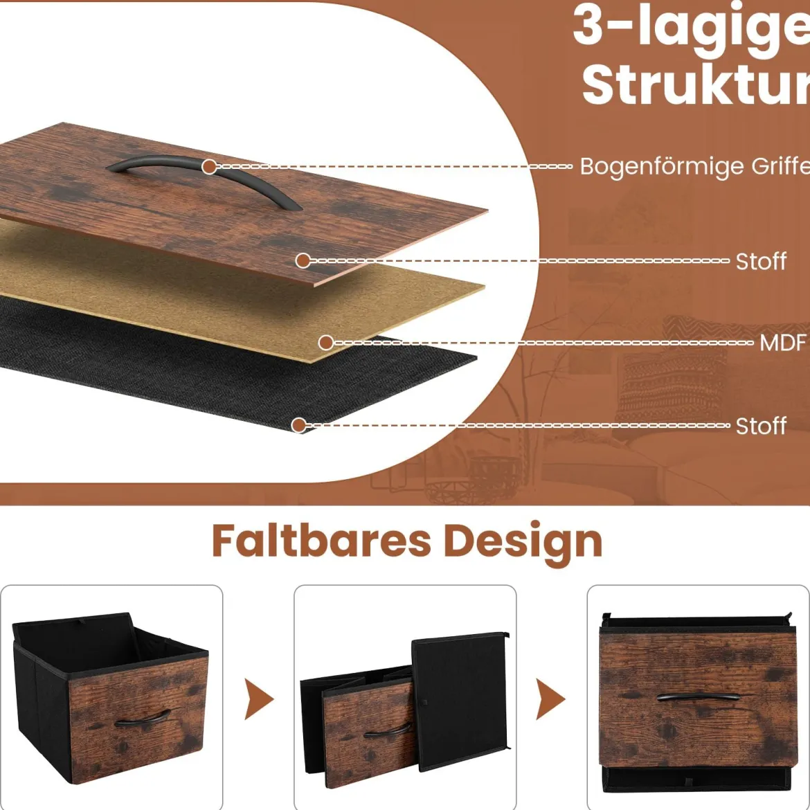 Kommode breiter Schrank mit 2 offenen Holzregalen 5 Schubladen & robustem Metallrahmen Rustikales Braun