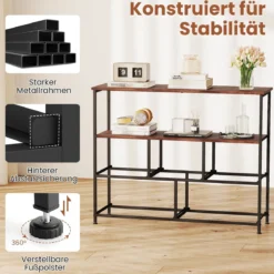 Kommode breiter Schrank mit 2 offenen Holzregalen 5 Schubladen & robustem Metallrahmen Rustikales Braun