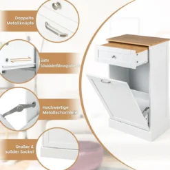 Kommode für 40 L Mülleimer Küchenschrank mit Großer Arbeitplatte 52 x 33 x 90 cm Weiß