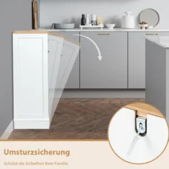 Kommode für 40 L Mülleimer Küchenschrank mit Großer Arbeitplatte 52 x 33 x 90 cm Weiß