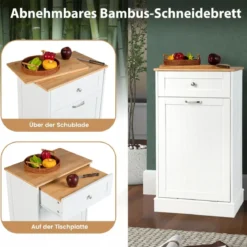 Kommode für 40 L Mülleimer Küchenschrank mit Großer Arbeitplatte 52 x 33 x 90 cm Weiß