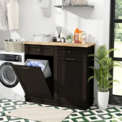 Kommode für 42L Mülleimer mit Arbeitplatte & 2 Schubladen & Verstellbarem Regal Küchenschrank
