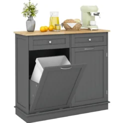 Kommode für 42L Mülleimer mit Arbeitplatte & 2 Schubladen & Verstellbarem Regal Küchenschrank