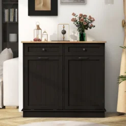 Kommode für 42L Mülleimer mit Arbeitplatte & 2 Schubladen & Verstellbarem Regal Küchenschrank