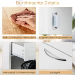 Kommode für 42L Mülleimer mit Arbeitplatte & 2 Schubladen & Verstellbarem Regal Küchenschrank