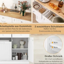 Kommode für 42L Mülleimer mit Arbeitplatte & 2 Schubladen & Verstellbarem Regal Küchenschrank