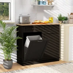 Kommode für 42L Mülleimer mit Arbeitplatte & 2 Schubladen & Verstellbarem Regal Küchenschrank