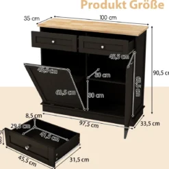 Kommode für 42L Mülleimer mit Arbeitplatte & 2 Schubladen & Verstellbarem Regal Küchenschrank