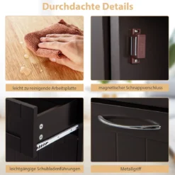 Kommode für 42L Mülleimer mit Arbeitplatte & 2 Schubladen & Verstellbarem Regal Küchenschrank