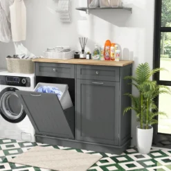 Kommode für 42L Mülleimer mit Arbeitplatte & 2 Schubladen & Verstellbarem Regal Küchenschrank