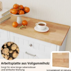 Kommode für Mülleimer mit 2 Türen & Schneidebrett & Holz-Arbeitplatte & 2 Schubladen Weiß